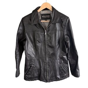 Wilson Black Leather Jacket Women’s Zip-Front 100% Genuine Leather Jacket Large